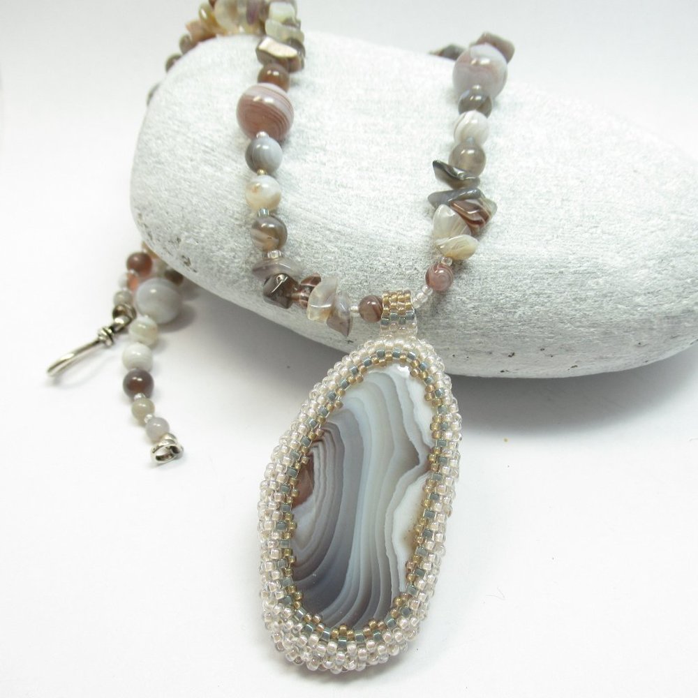 Botswana Agate Necklace with slice pendant
